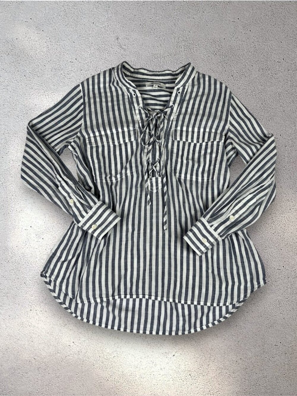 Madewell Lace Up Terrace Blouse Women's XS Blue White Striped Boho Cottagecore - Picture 3 of 13